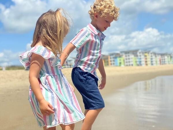 Green/Blue/Red Stripe Short Sleeve Button Up Shirt