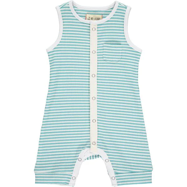 Pablo- Aqua/White Ribbed Playsuit