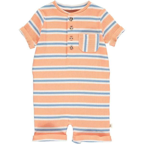 Camborne - Peach/Blue Ribbed Henley Romper