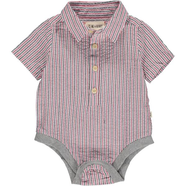 Red/black Seersucker Short Sleeve Woven Onesie