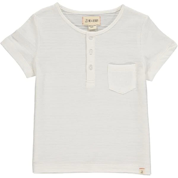White Ribbed Short Sleeved Henley Tee