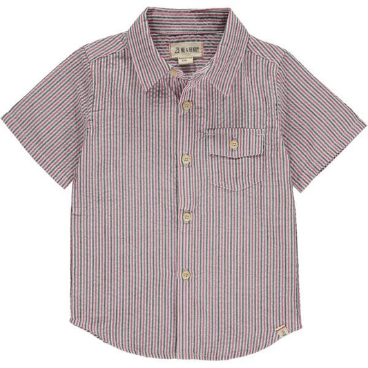 Red/black Seersucker Short Sleeve Button Up Shirt