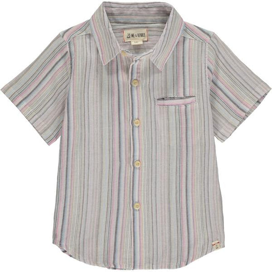 Pink Multi Stripe Short Sleeve Button Up Shirt