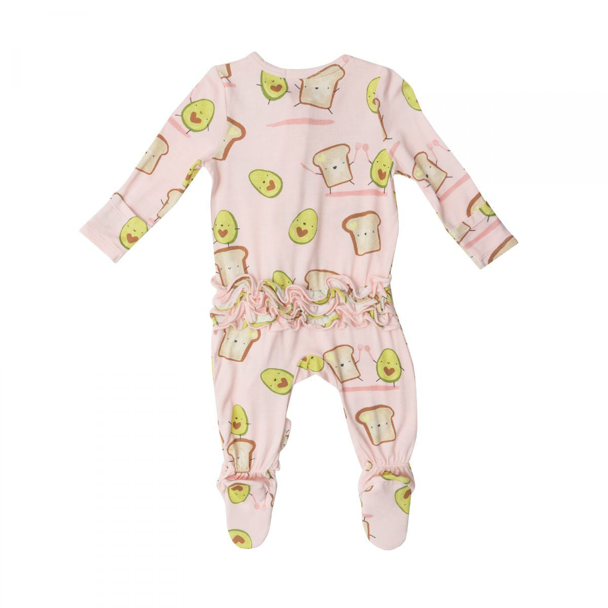 Ruffle Zipper Footie - Avocado + Toast Pink