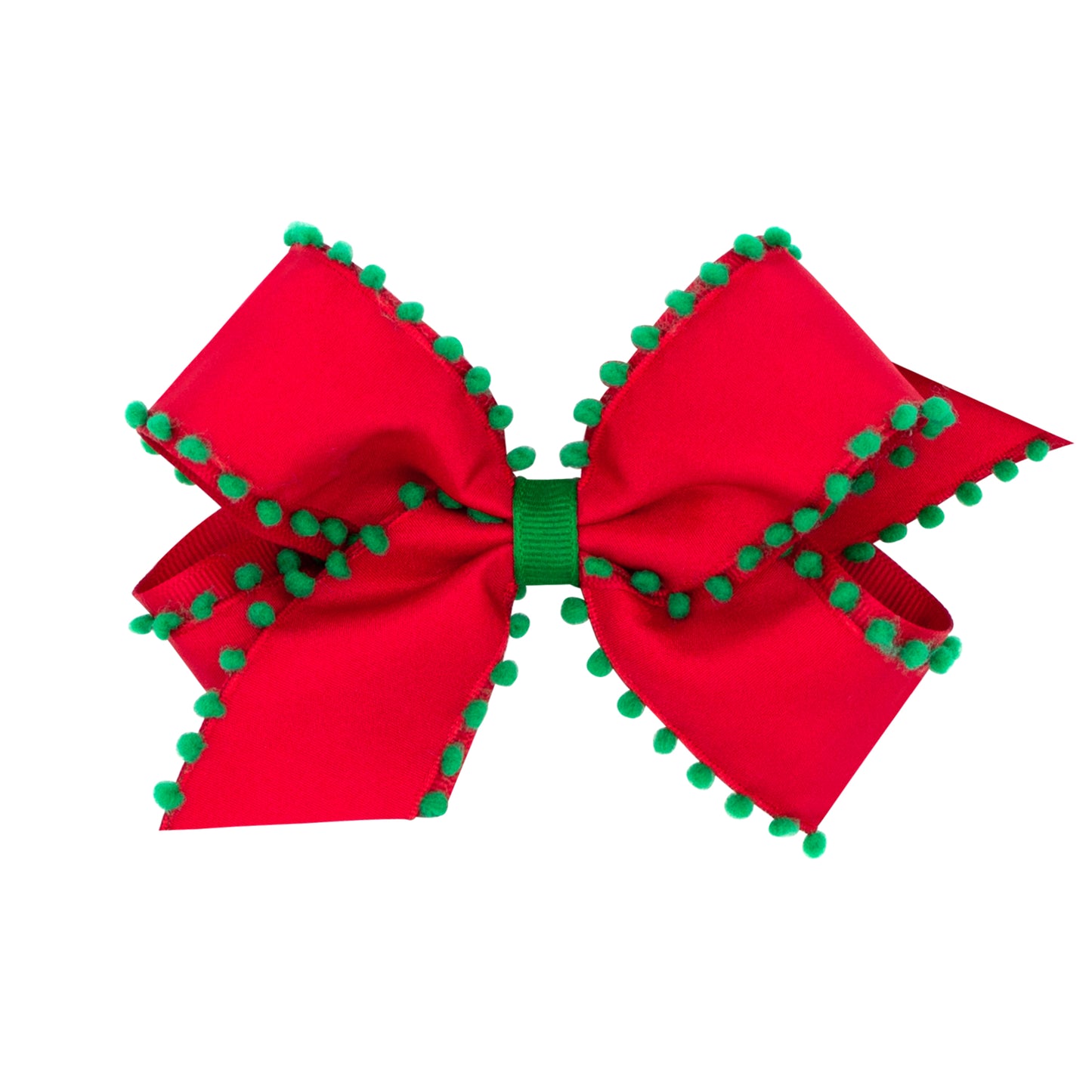 MEDIUM RED & GREEN POM POM BOW