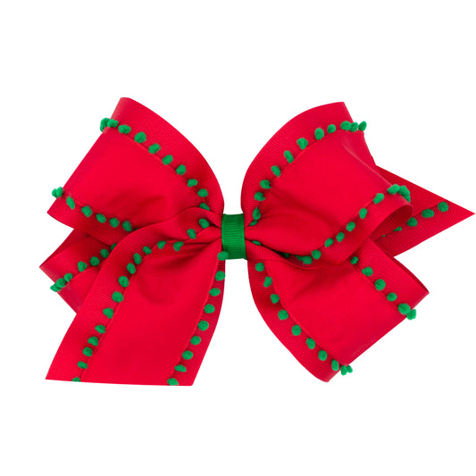 KING RED & GREEN POM POM BOW