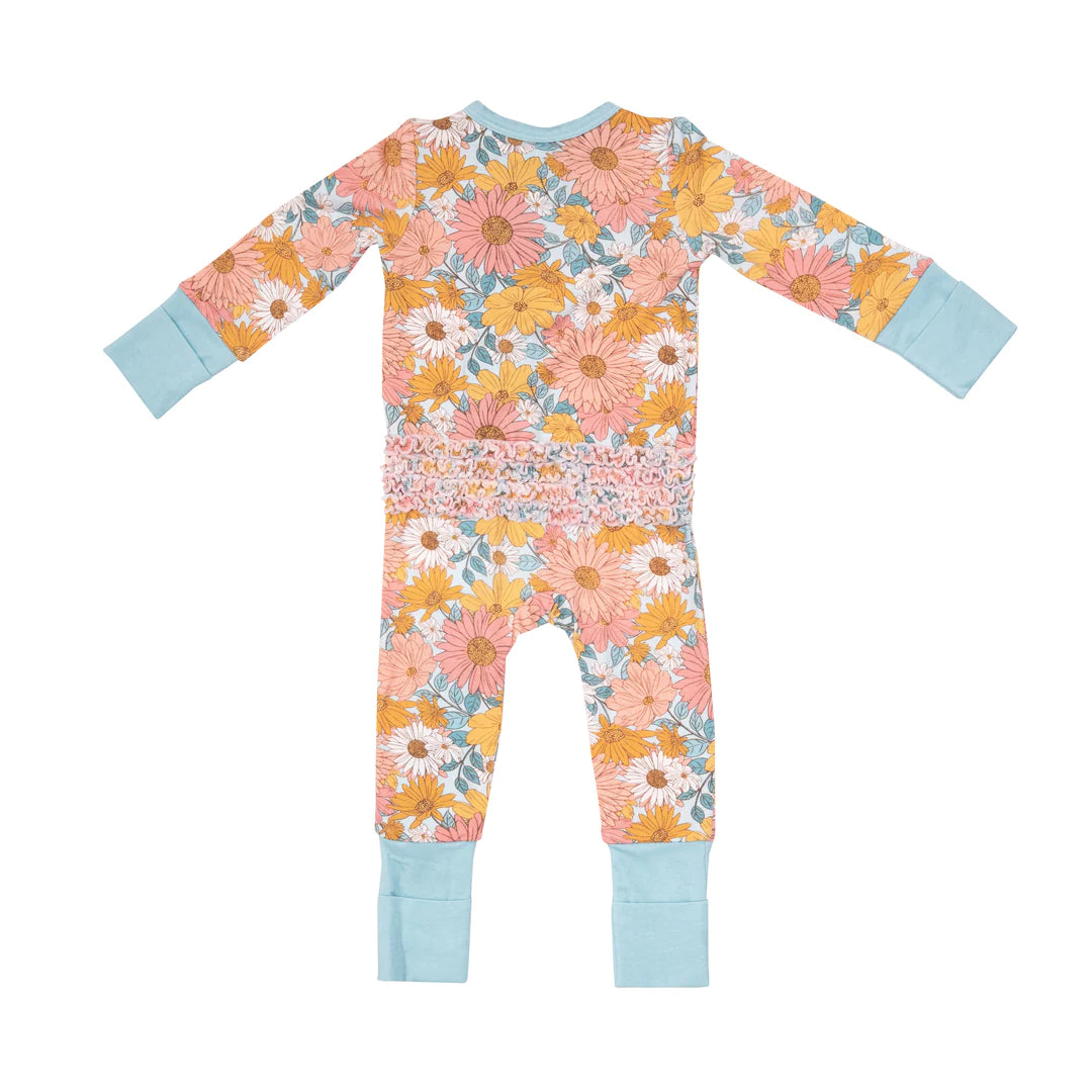 2 Way Ruffle Zipper Romper - Groovy Garden