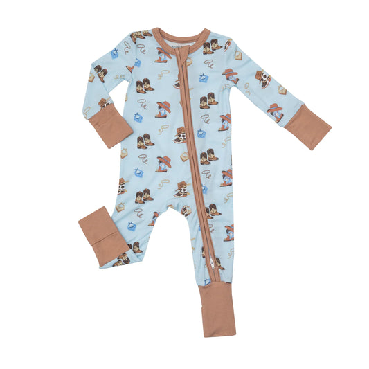 2 Way Zipper Romper - Cowboy Boots