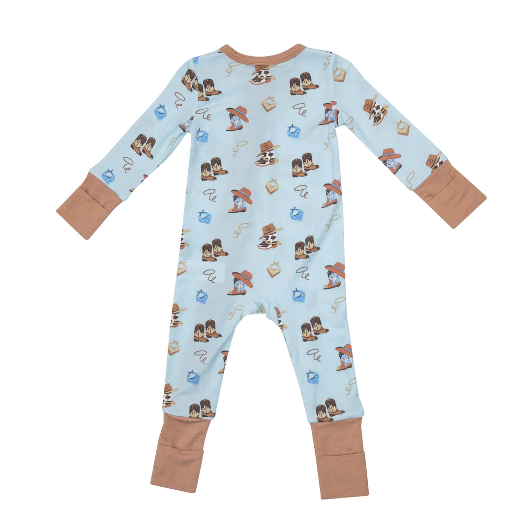 2 Way Zipper Romper - Cowboy Boots