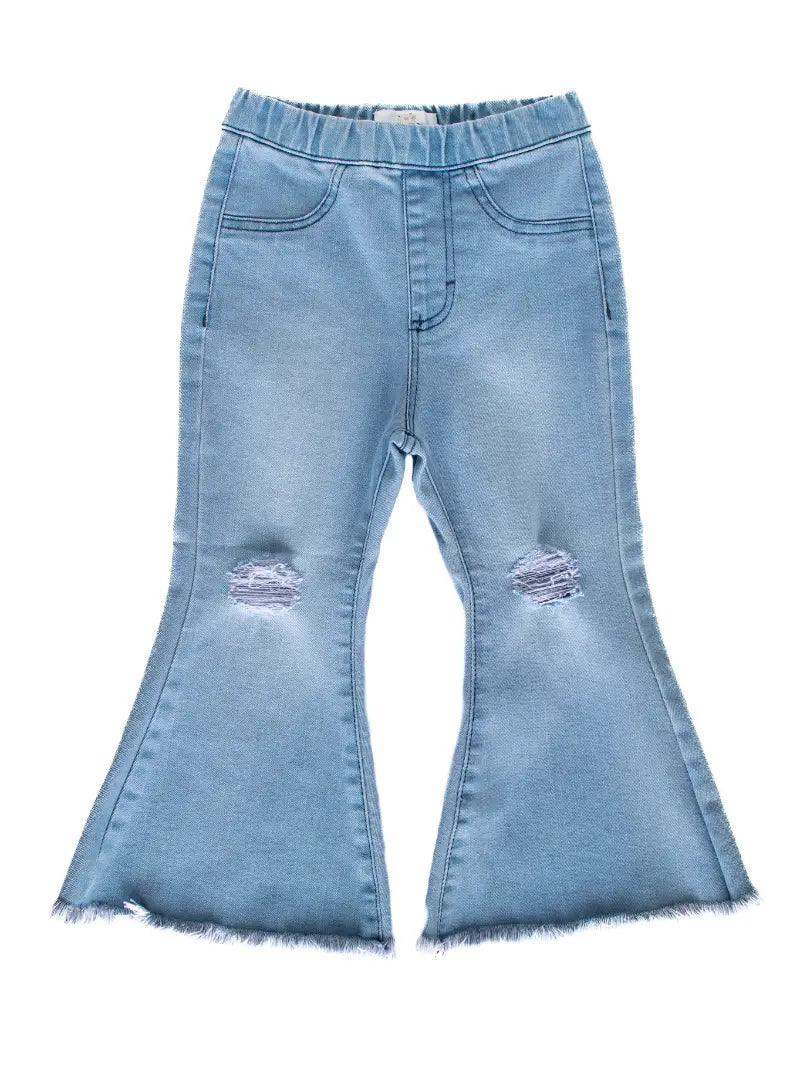 Rhian Distressed Denim Bell Bottoms - Light Wash