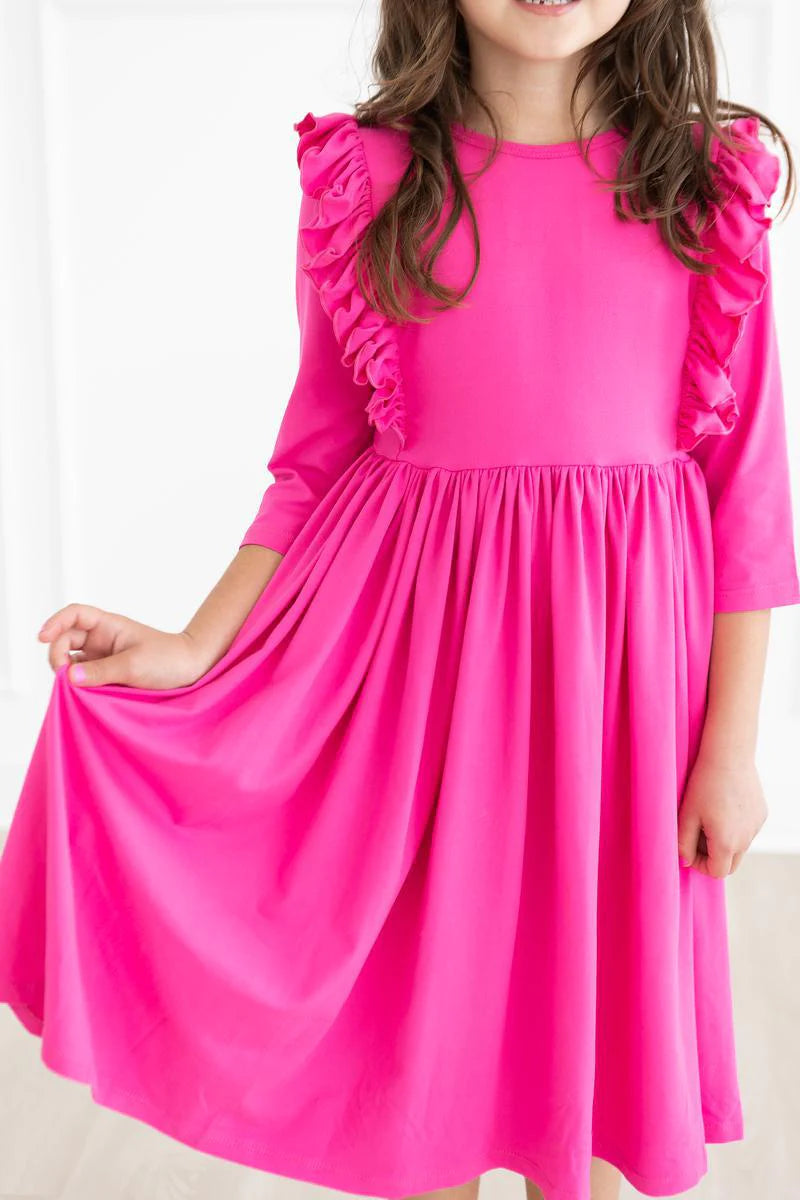 Ruffle Twirl Dress - Hot PInk