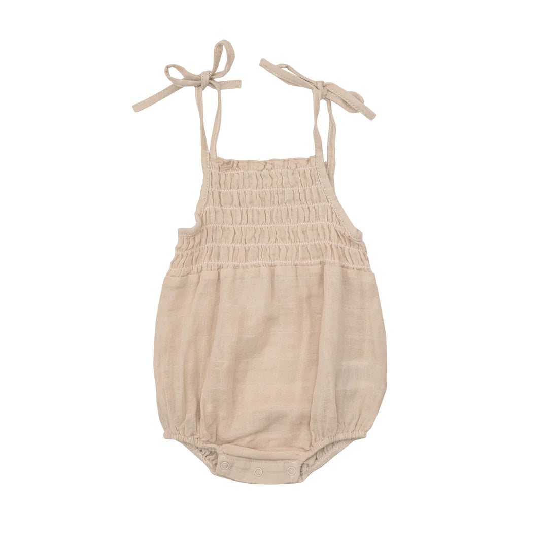 Tie Strap Smocked Bubble - Soft Linen