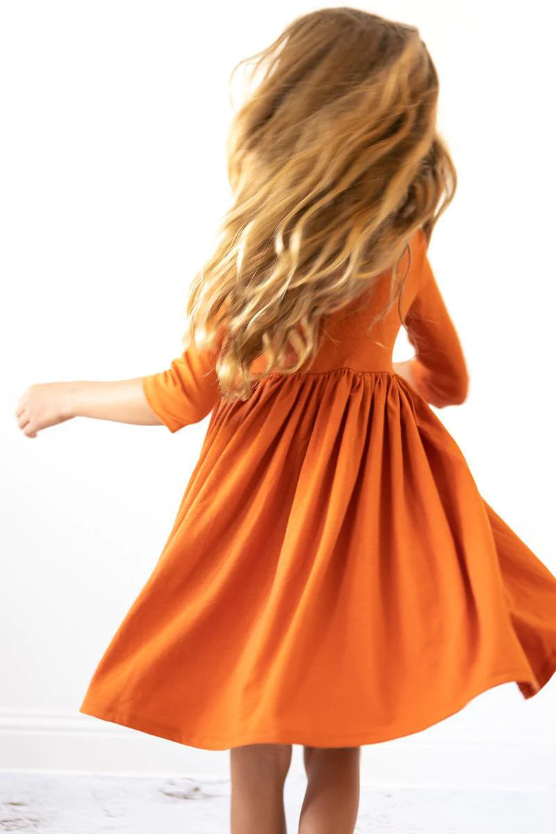 POCKET TWIRL DRESS - PUMPKIN SPICE - 3/4 SLEEVE