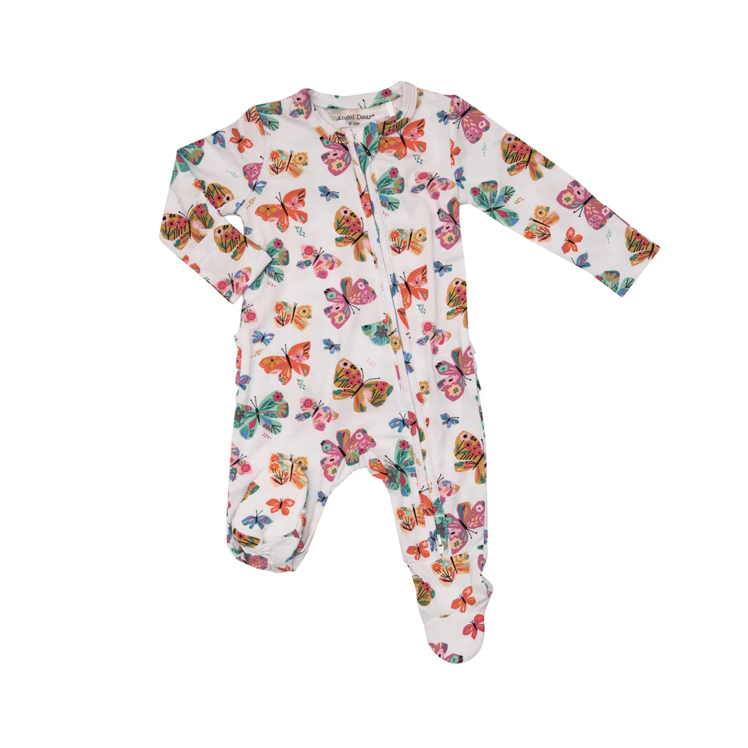 2 Way Ruffle Zipper Footie - Geo Butterfly