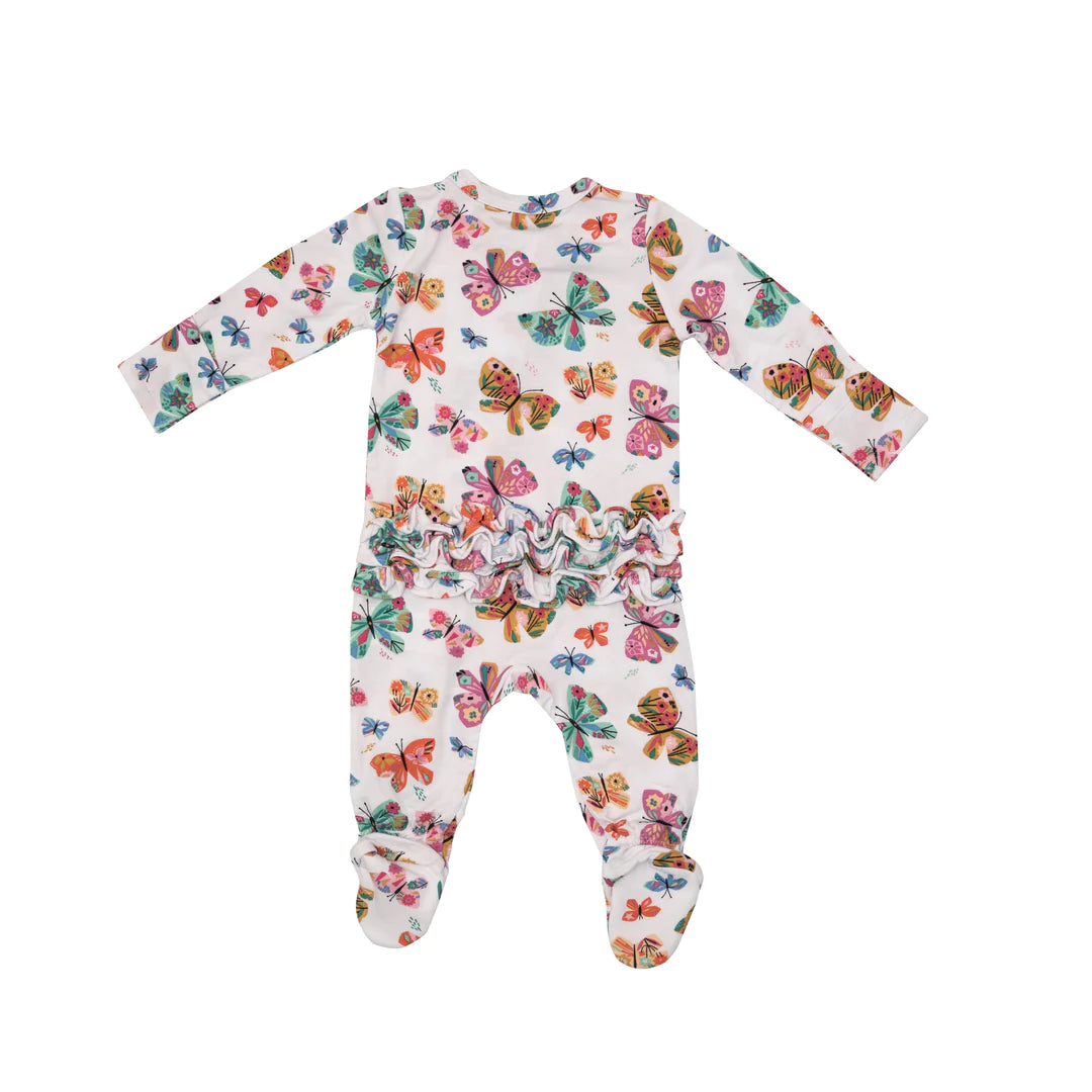 2 Way Ruffle Zipper Footie - Geo Butterfly