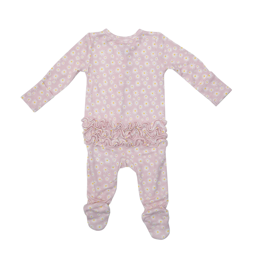 2 Way Ruffle Zipper Footie - Little Daisy Rib