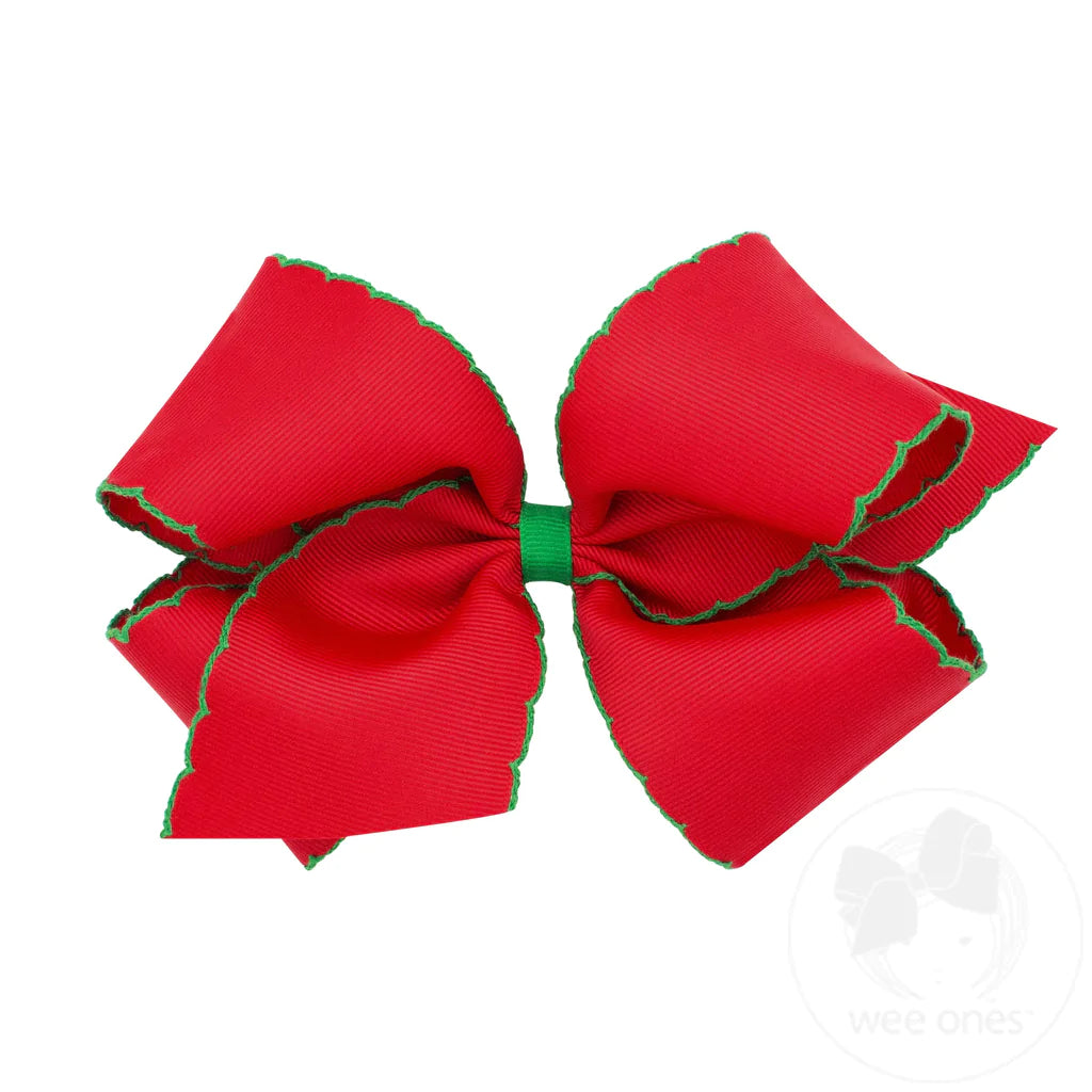 KING CHRISTMAS EMBROIDERED MOONSTITCH BOW - RED & GREEN