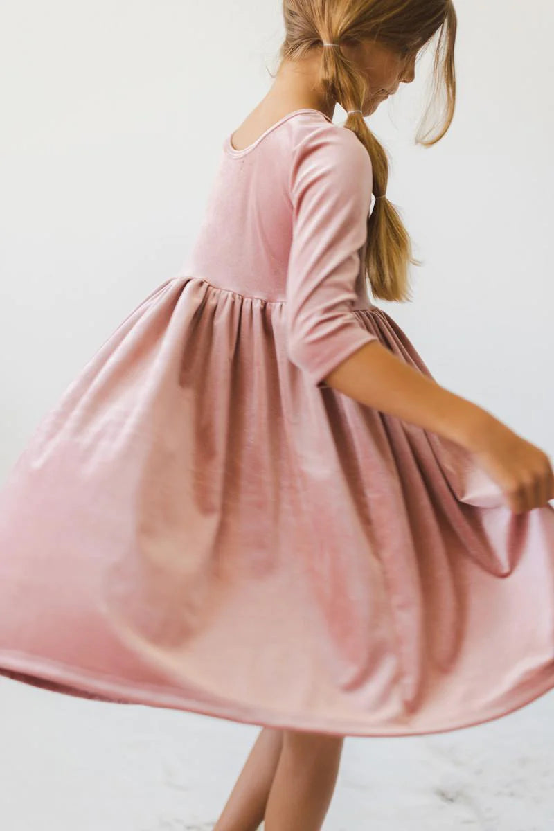 VELVET TWIRL DRESS - VINTAGE PINK