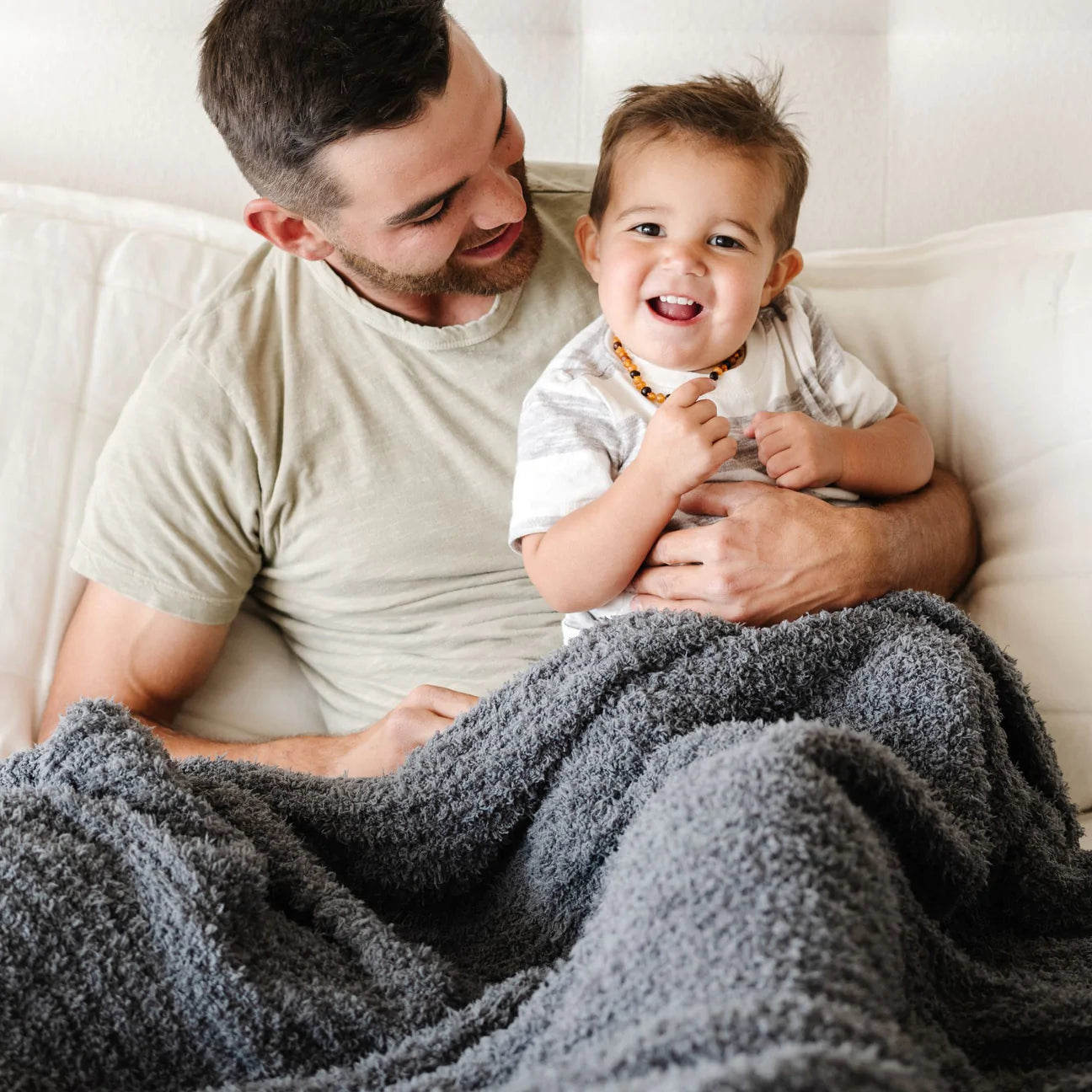 RIBBED BAMBONI RECEIVING BLANKET - CHARCOAL