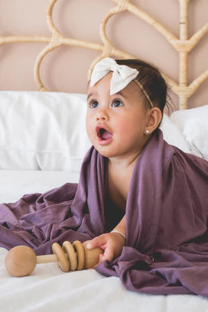 KNIT SWADDLE BLANKET - PLUM