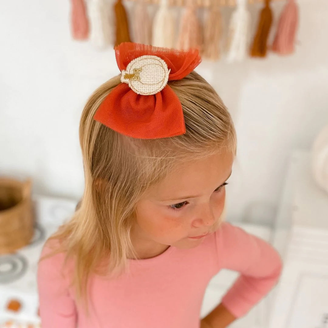 BOW CLIP - PUMPKIN TULLE