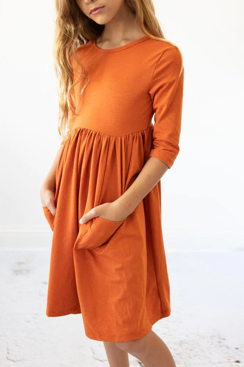 POCKET TWIRL DRESS - PUMPKIN SPICE - 3/4 SLEEVE