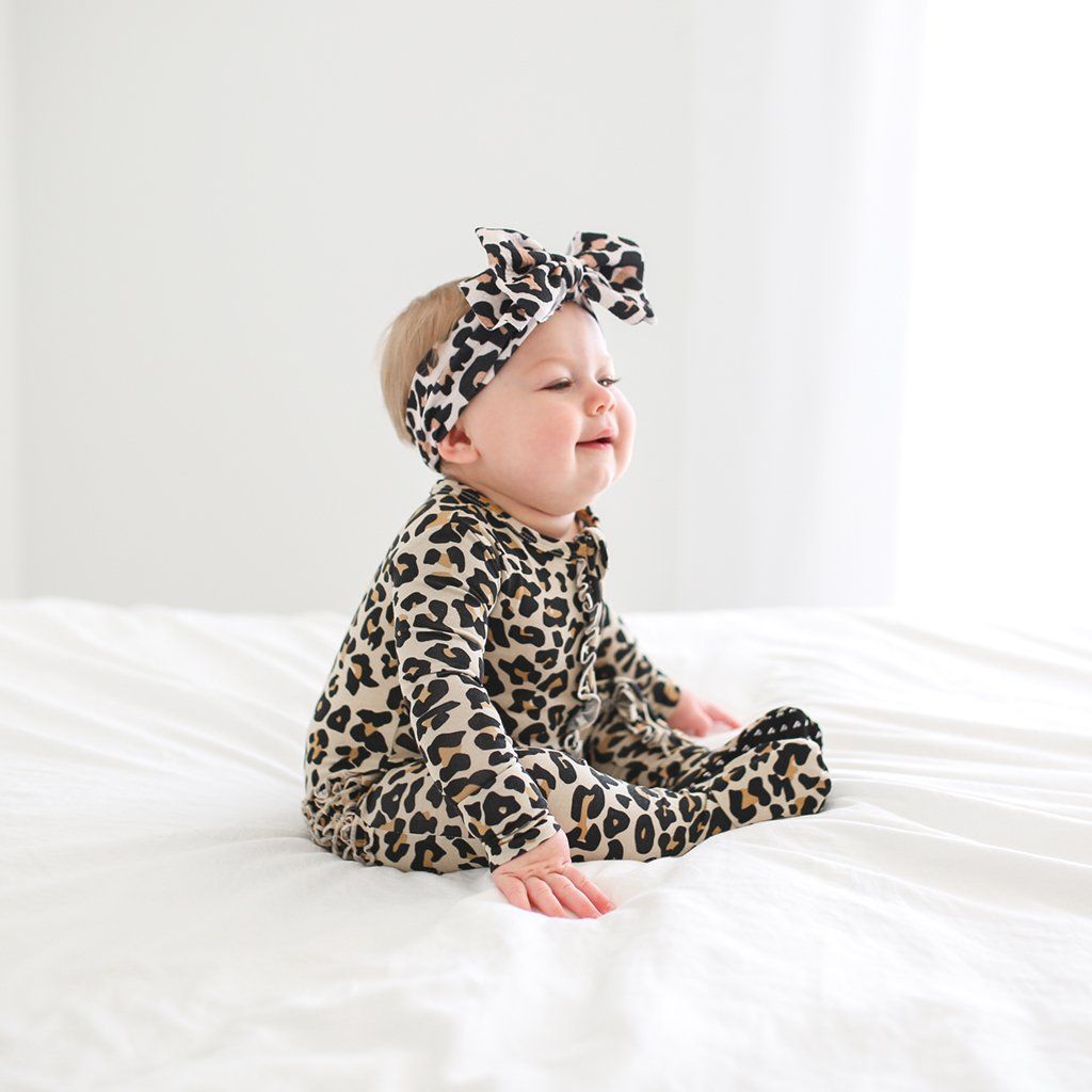 Footie Ruffled Zippered One Piece - Lana Leopard