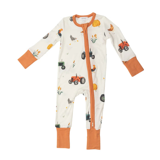 2 Way Zipper Romper - Tractors