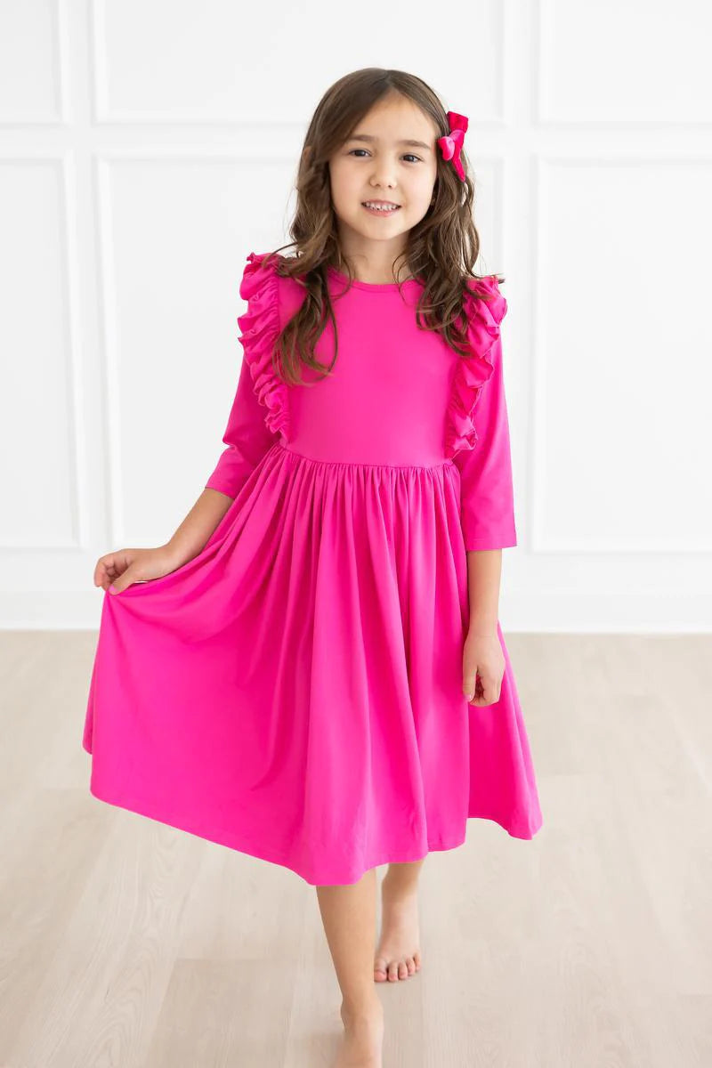 Ruffle Twirl Dress - Hot PInk