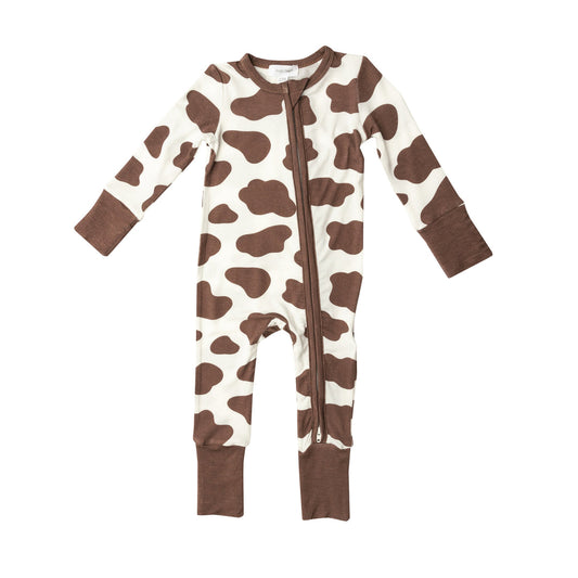 2 Way Zipper Romper - Brown Cow