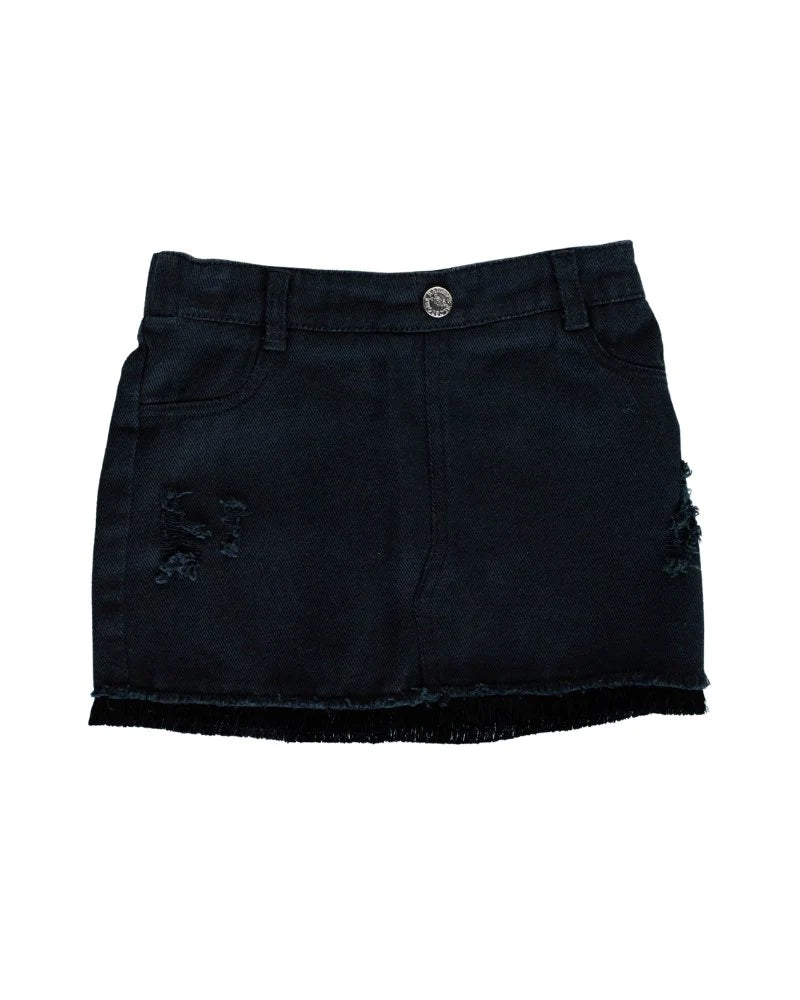 Birdie Denim Fringe Skirt - Black