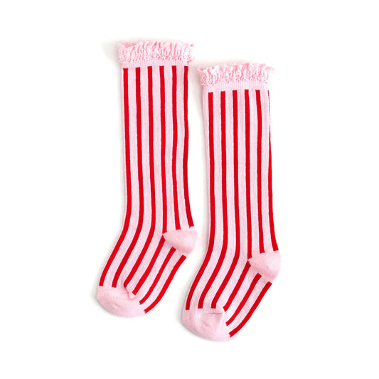 Candy Stripe Lace Top Knee High Socks
