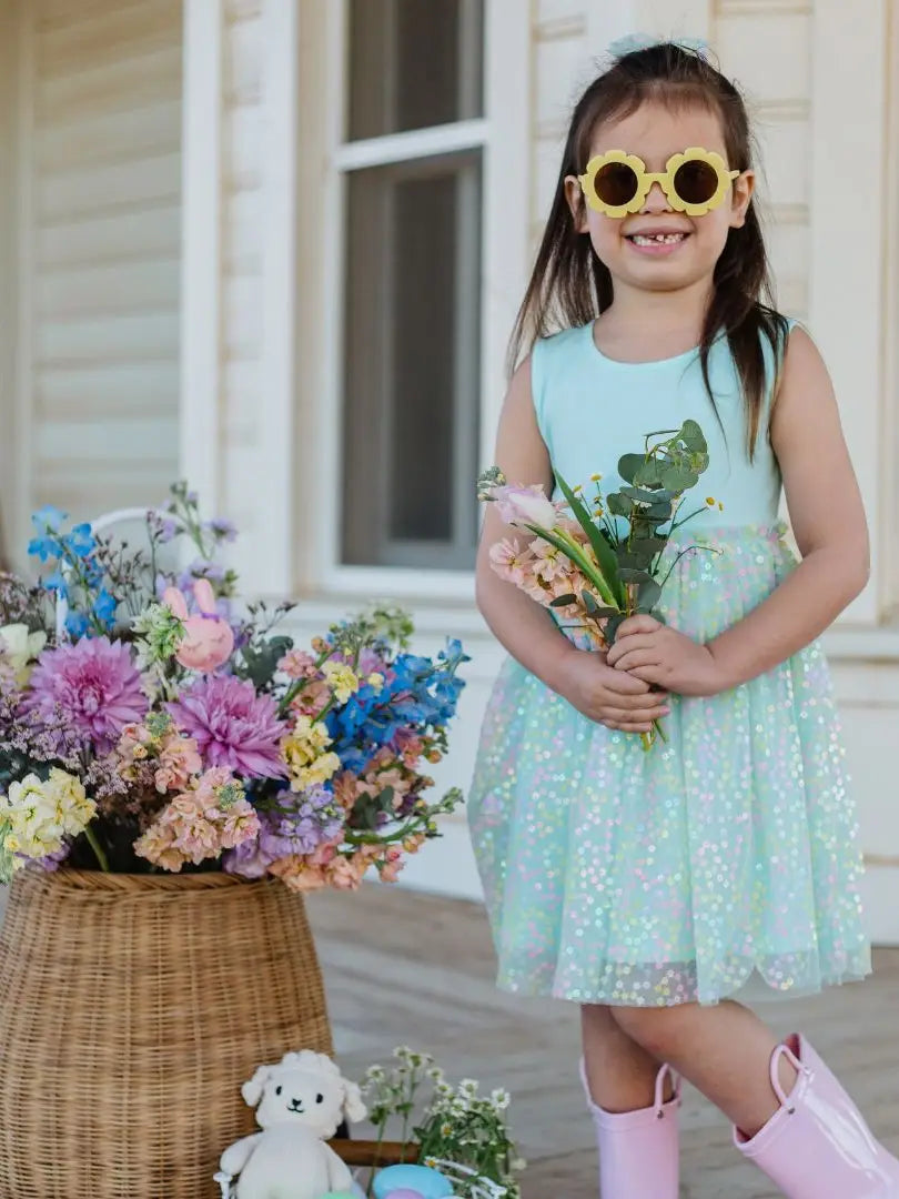 Robin's Egg Blue Confetti Flower Dress