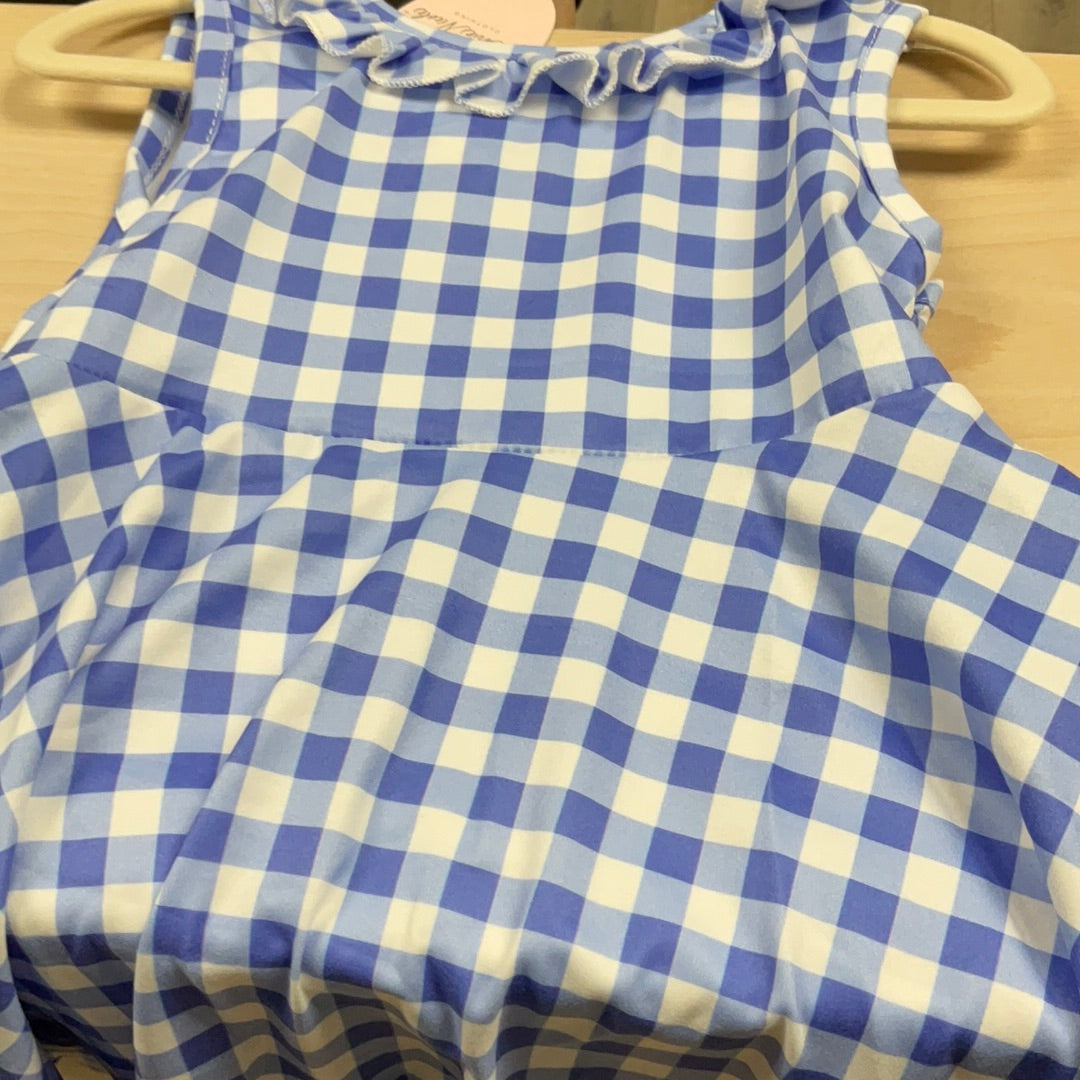 BLUE GINGHAM RUFFLE SWING DRESS