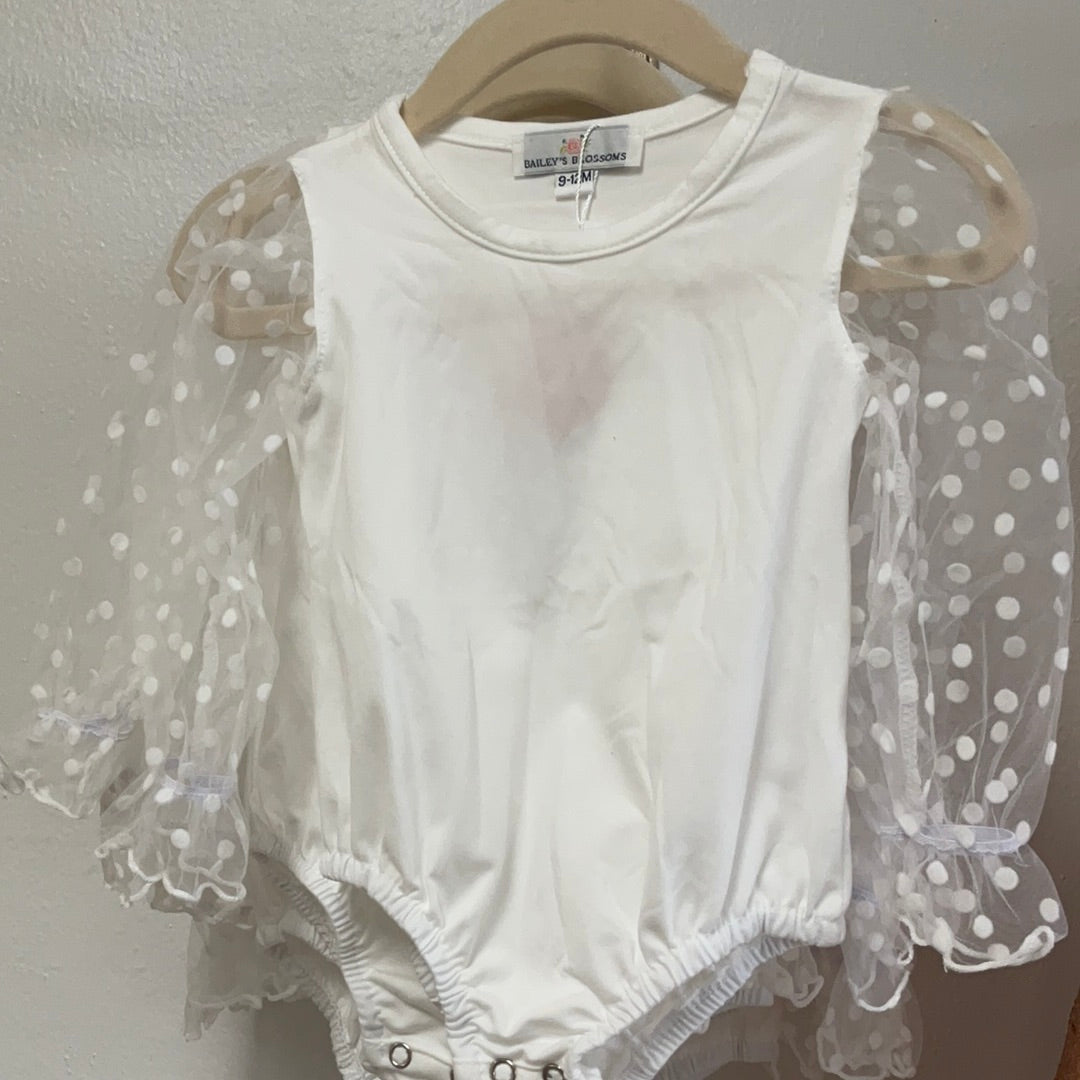 destinee sheer dot sleeve leotard - white