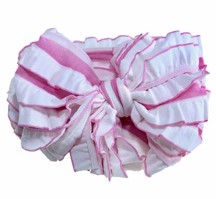 RUFFLED HEADBAND - BUBBLEGUM WHITE STRIPE