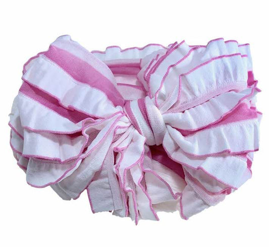 RUFFLED HEADBAND - BUBBLEGUM WHITE STRIPE