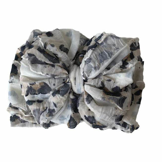 RUFFLED HEADBAND - LEOPARD WHITE
