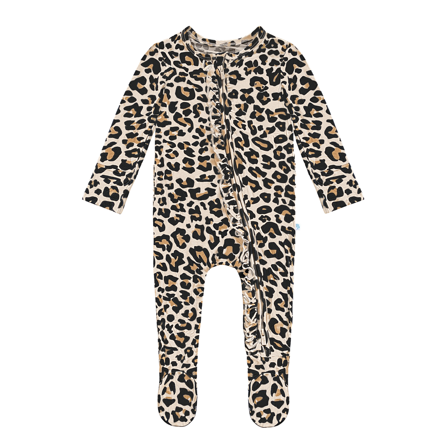 Footie Ruffled Zippered One Piece - Lana Leopard