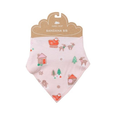 Bandana Bib - Gingerbread Sleigh Pink