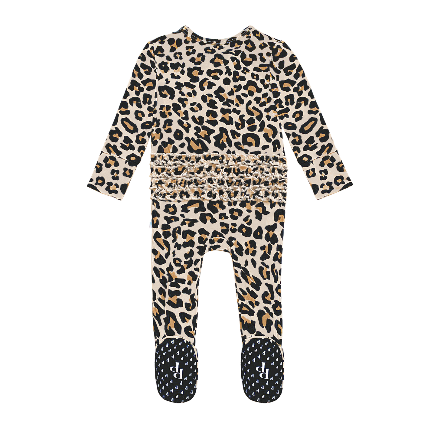 Footie Ruffled Zippered One Piece - Lana Leopard